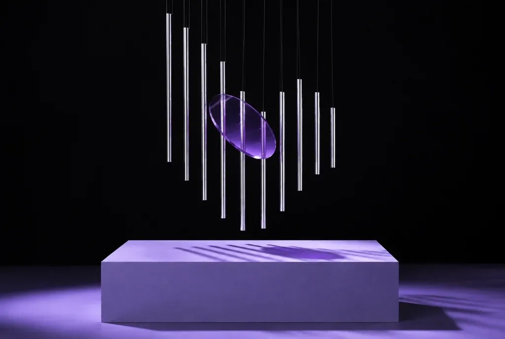 Aluminum sound installation in purple and lavender.